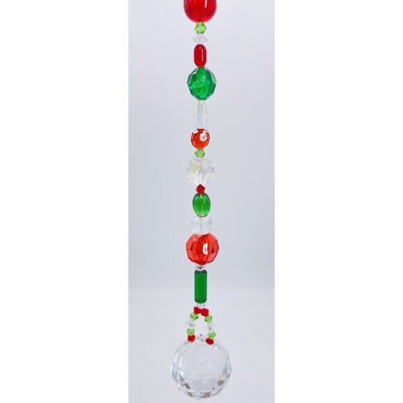 Beaded Christmas Suncatcher Red Green Clear Crystal Prism Hanging Patio Decor - Picture 7 of 10